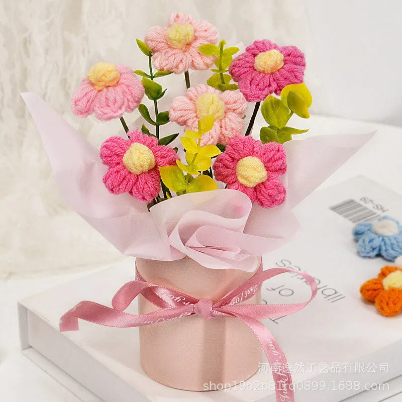 Handmade Crochet Tulip Bouquets, Knitted Tulip Bouquets, Mother's Day Birthdays, Weddings, Christmas, DIY Decorations Qme Pink-1pc