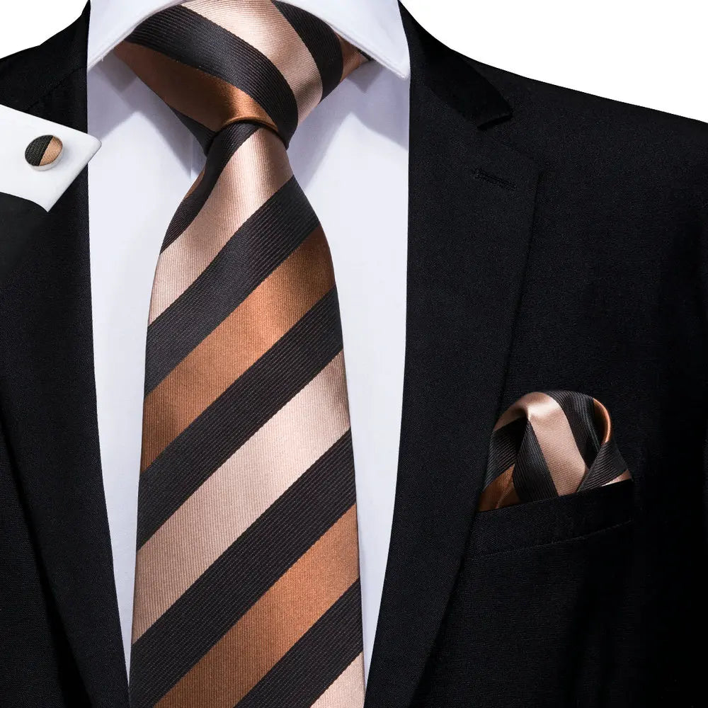 Hi-Tie Paisley Brown Tie For Men Elegant Mens Necktie Pocket Square Cufflink Groom Wedding Accessory Wholesale New Designer Qme 1N-0585