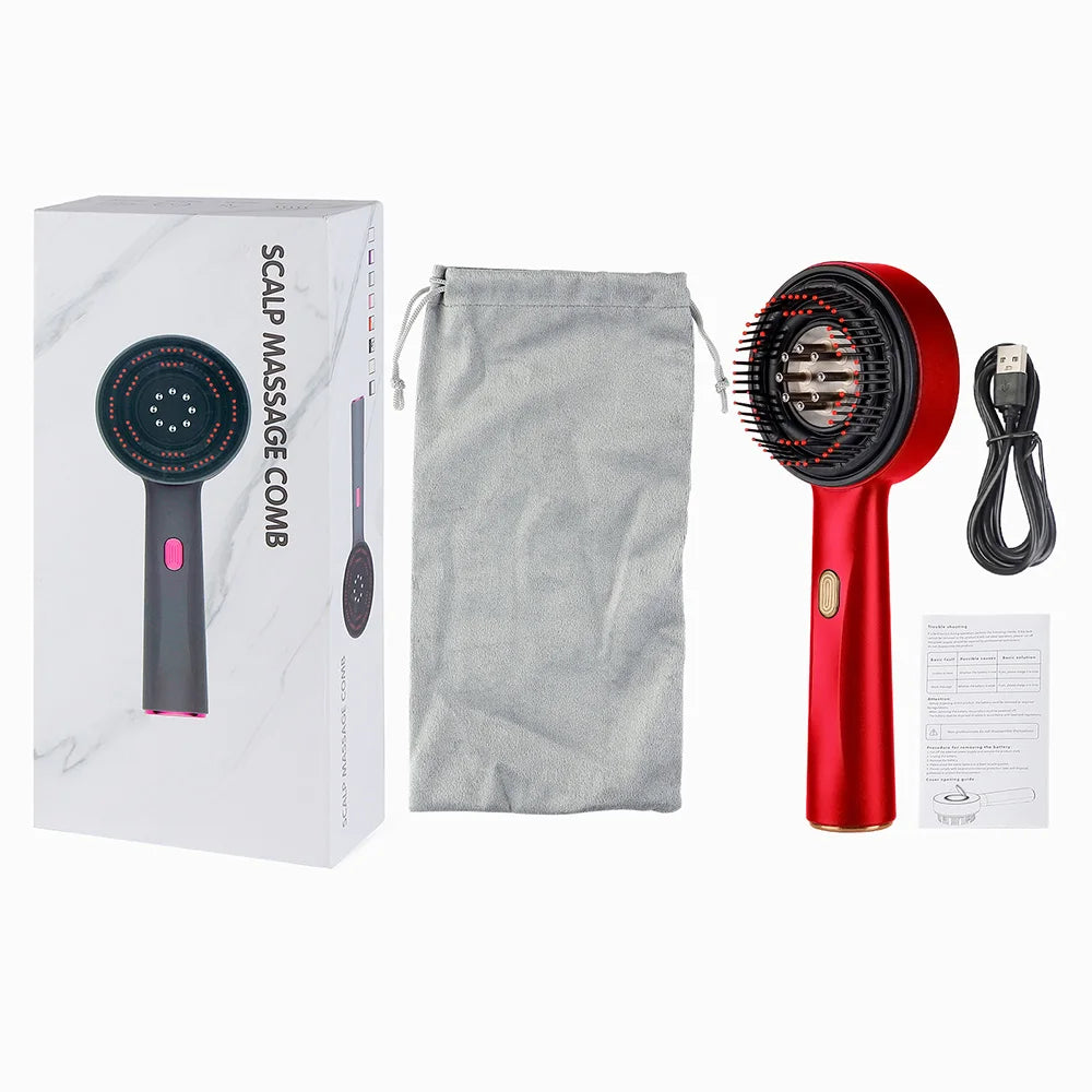 Electric Vibration Comb Red Light Anti Hair Loss Scalp Massager Oil Qme Red USB Type-C