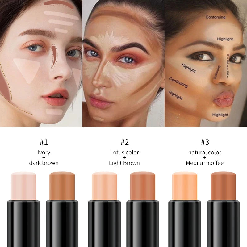 2-in-1 Dual-ended Contour & Highlight Stick, multifunctional facial contour stick, creates V-face and nose shadow, long lasting Qme