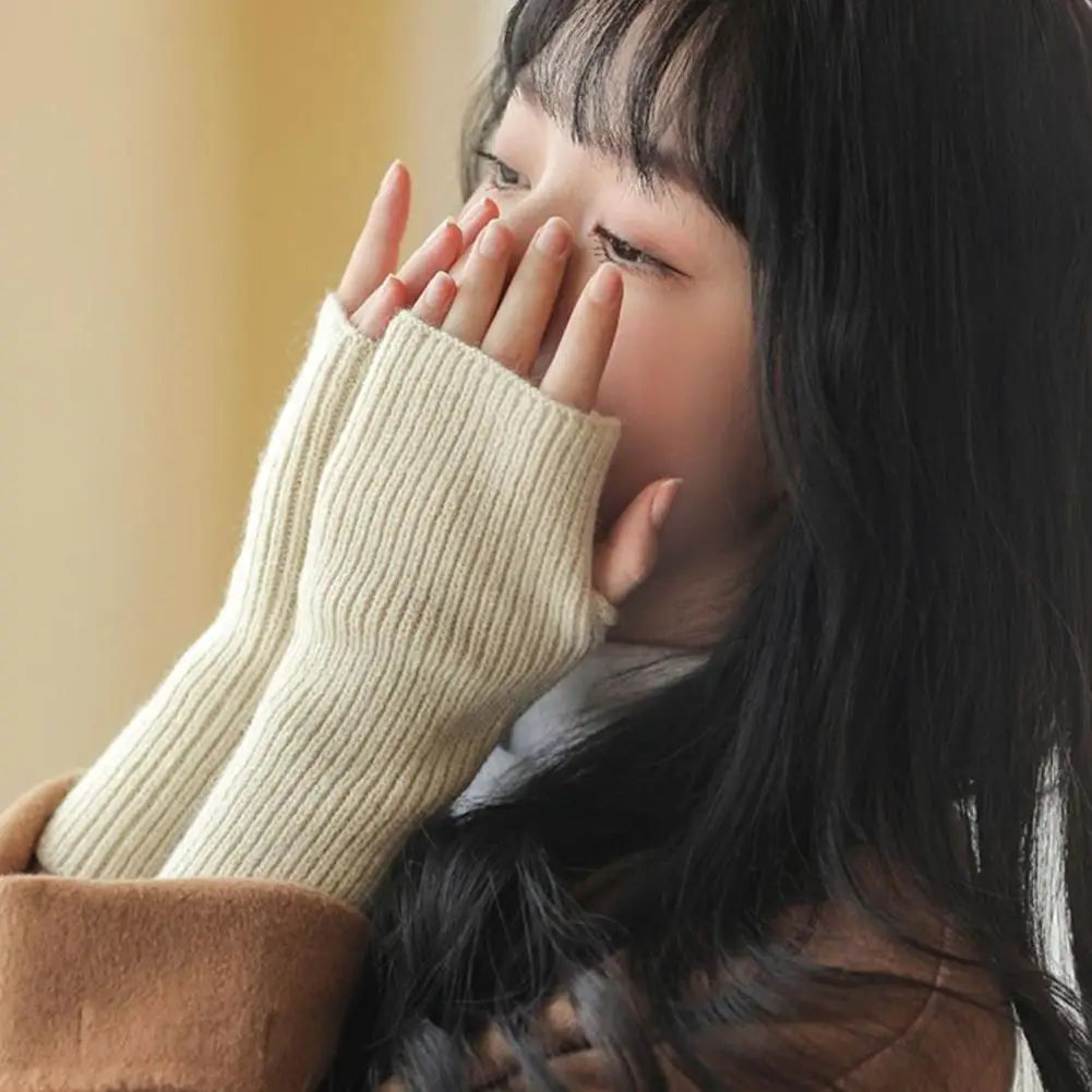 Short Fingerless Gloves Women's Mitten Winter Warmer Knitted Arm Sleeve Fine Casual Soft Girl's Goth Clothes Punk Gothic Gloves Qme