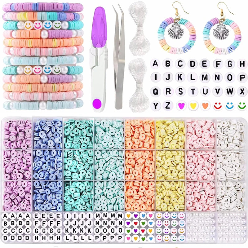 3860Pcs Macarons color Polymer Clay Beads Set Flat Chip Beads For Unique Bracelet Necklce Making Letter Beads Diy Accessorie Qme