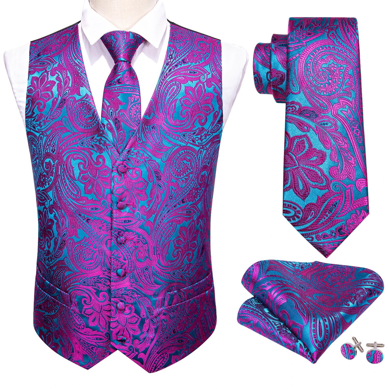 Men's Paisley Floral Vest Includes Matching Tie Cufflinks Weddings Qme