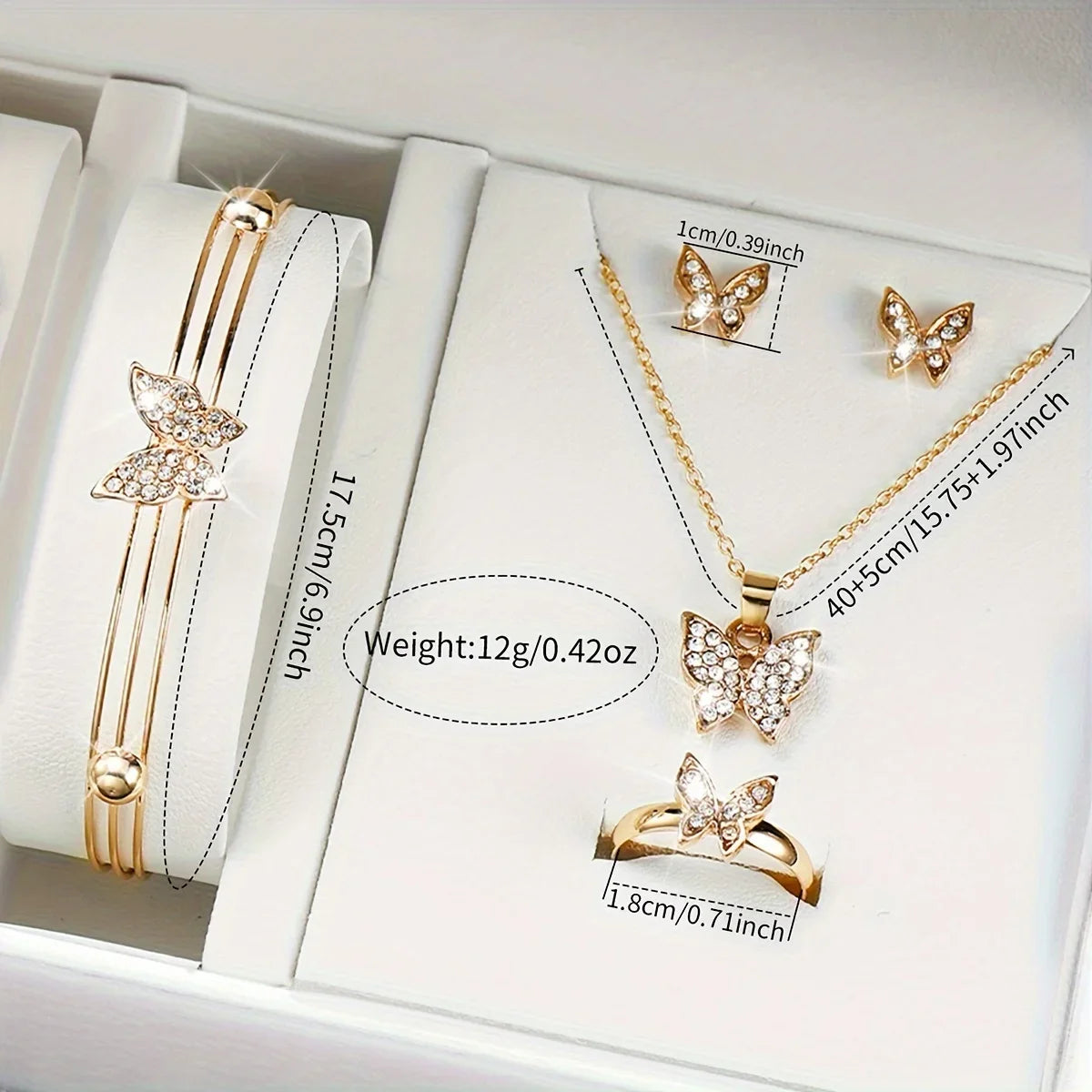 6 Pçs/set Moda Coração Relógio Feminino Banda de Plástico Analógico Relógios de Quartzo Dourado Conjunto de Jóias Borboleta Qme