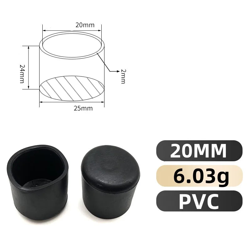 8-32PCS PVC Soft Rubber Round Tube Stainless Steel Cap Anti Slip Wear Resistant Silent Table Chair Floor Protective Rubber Cover Qme 20MM 8PCS