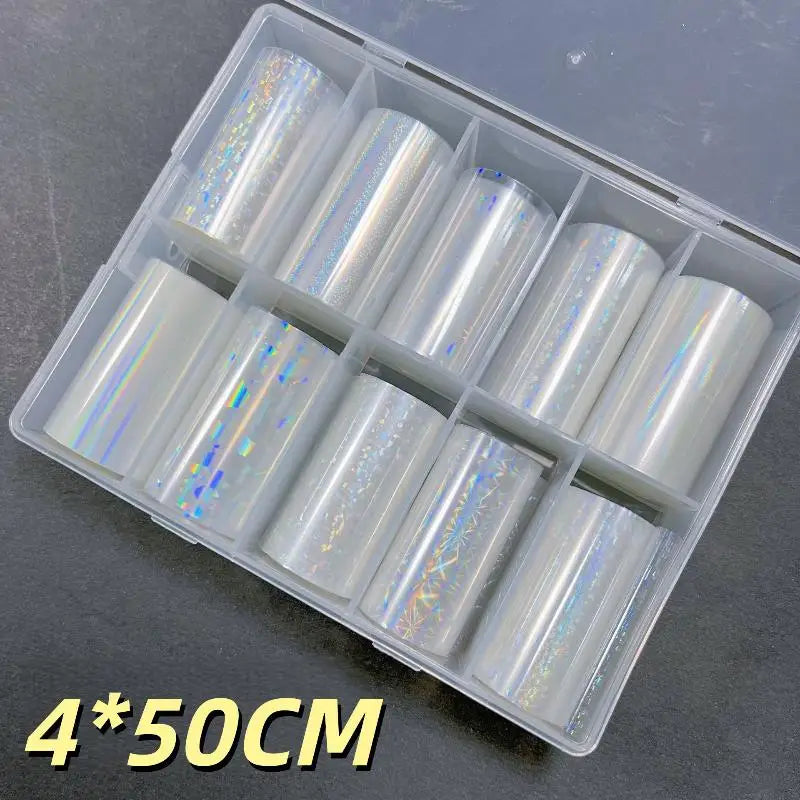 10 Patterns Metallic Nail Foil Transfer Paper Stickers DIY Manicure Qme A5