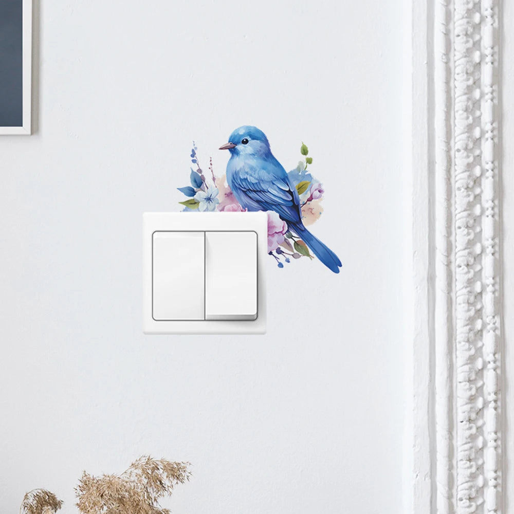 1PC Cartoon Bird Green Plant Flower Switch Paste Home Background Beautification Decorative Wall Stickers Qme