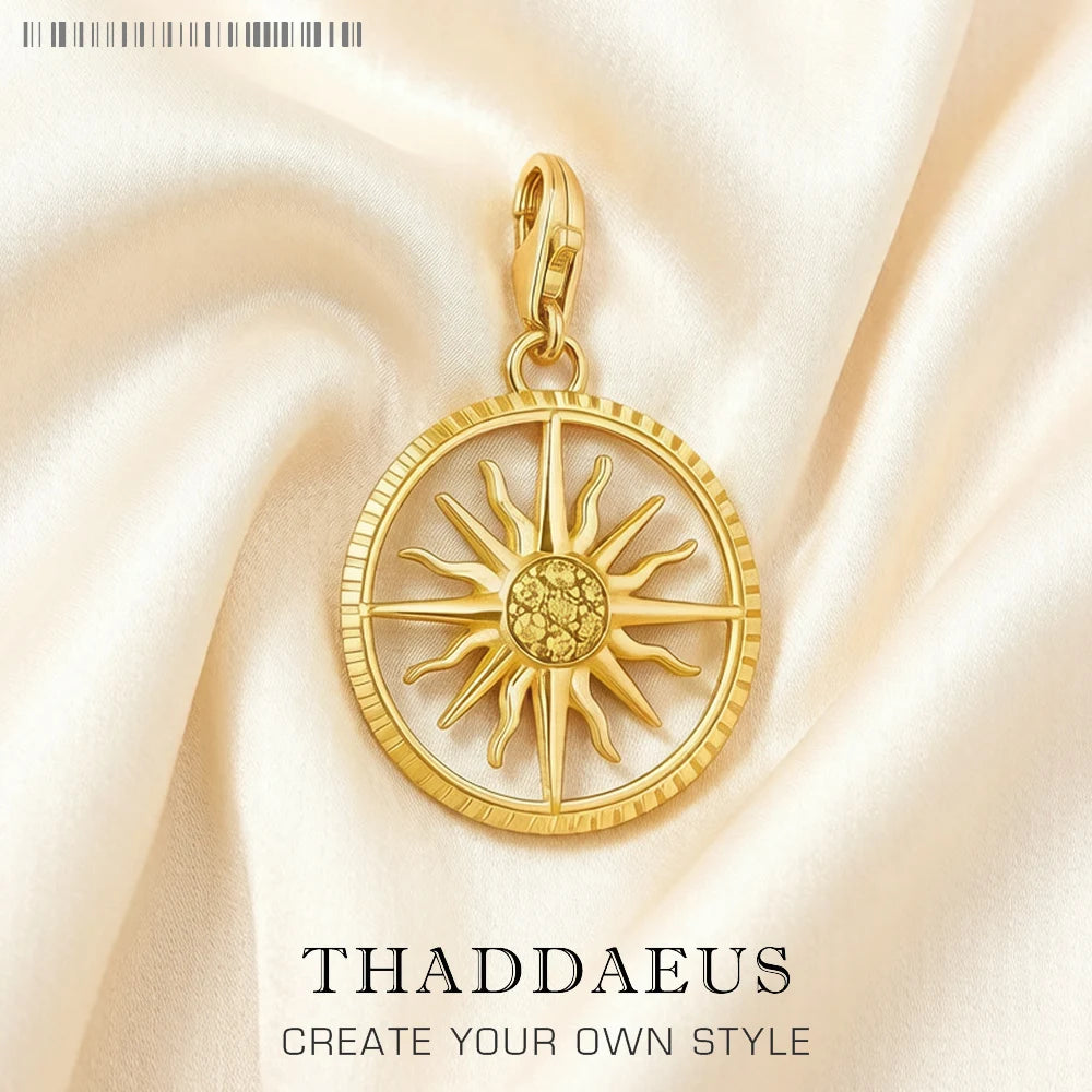Dangle Charm Pendant Golden Sun Europe Club Fine Jewelry For Women Men Vintage Gift In 925 Sterling Silver Qme