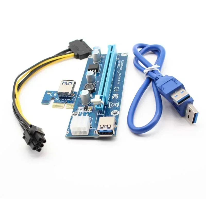 BTC Mining Riser Adapter Card with PCIe PCI Express, USB 3.0 Extension Cable and SATA Power Cable Qme