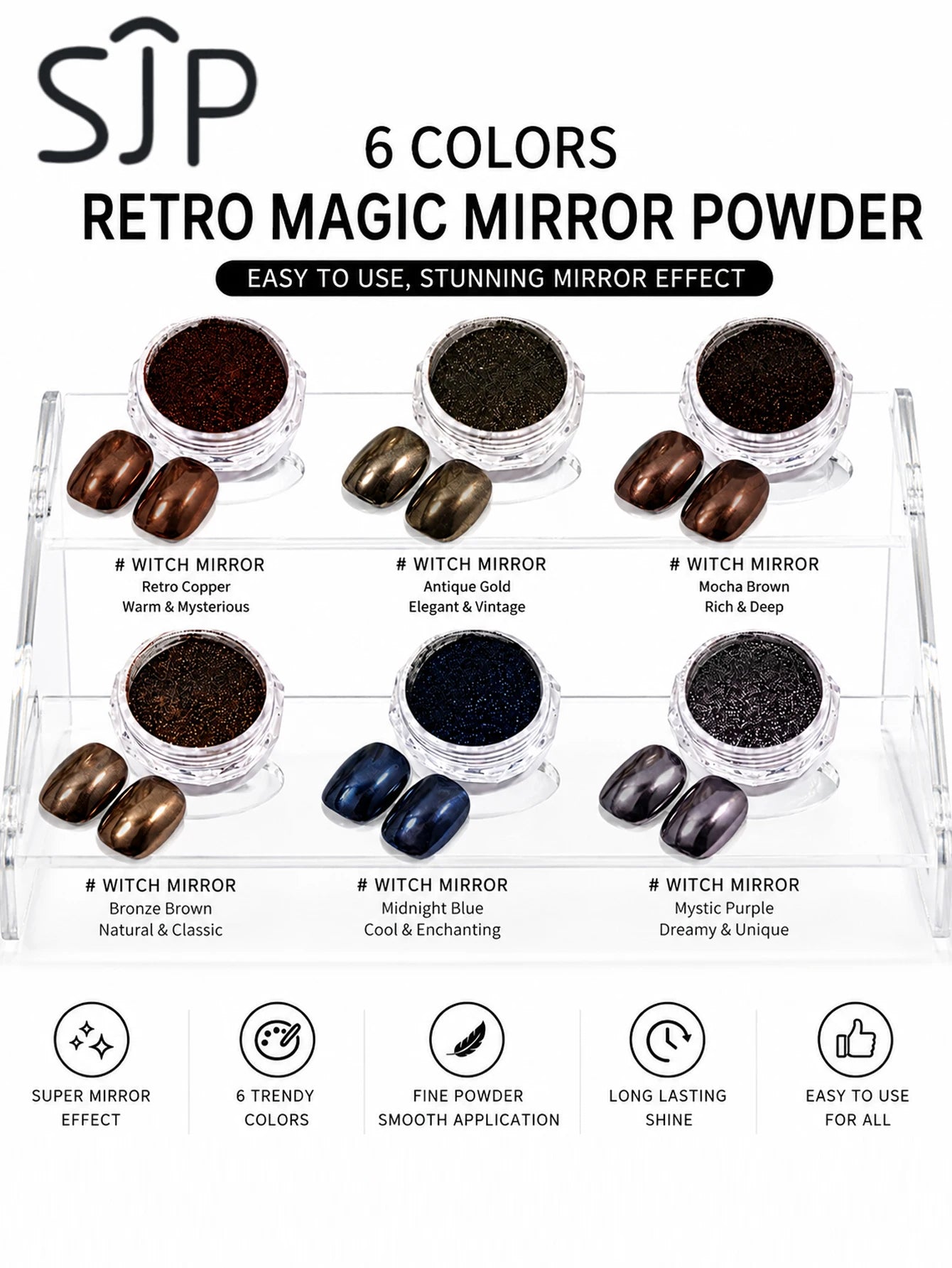 4 5 6 12 Magic Mirror Chrome Nail Powder Sparkling Glitter Decoration Qme black