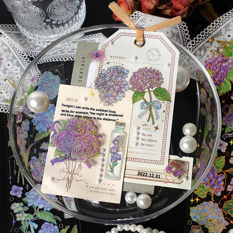 3 pcs Bronzing Flowers Stickers aesthetic Diy Stickers Aesthetic Scrapbooking Journal Deco Album Deco DIY Diary Stationery Qme