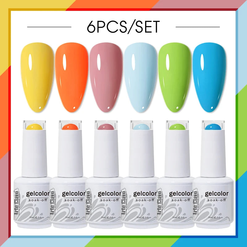 Arte Clavo Glitter Semi Permanent Nail Art LED UV Gel Polish Sparkly Qme AC-ZBZH22-6B