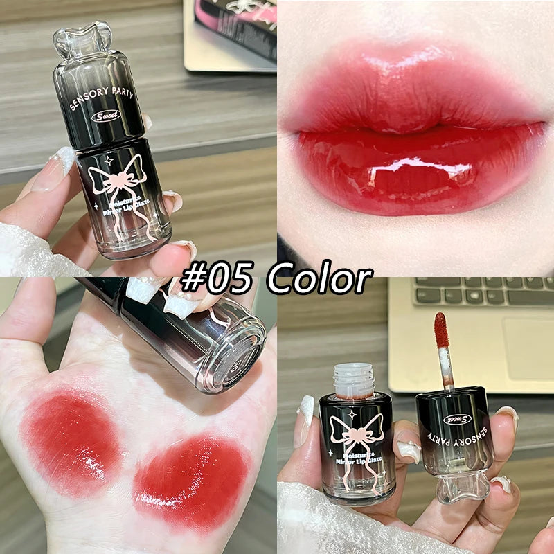 Bowknot Black Pink Mirror Lip Gloss Non-cup Staining Long-lasting Qme SP1056-5