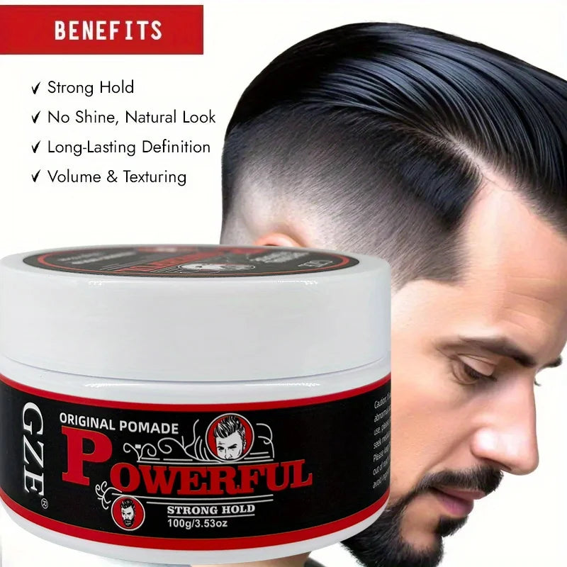 GZE Men's Pomade: Long-Lasting Hold & Shine, Frizz Control, Moisturizing Hair Gel. Natural Look Styling Wax for Dates & Work Qme