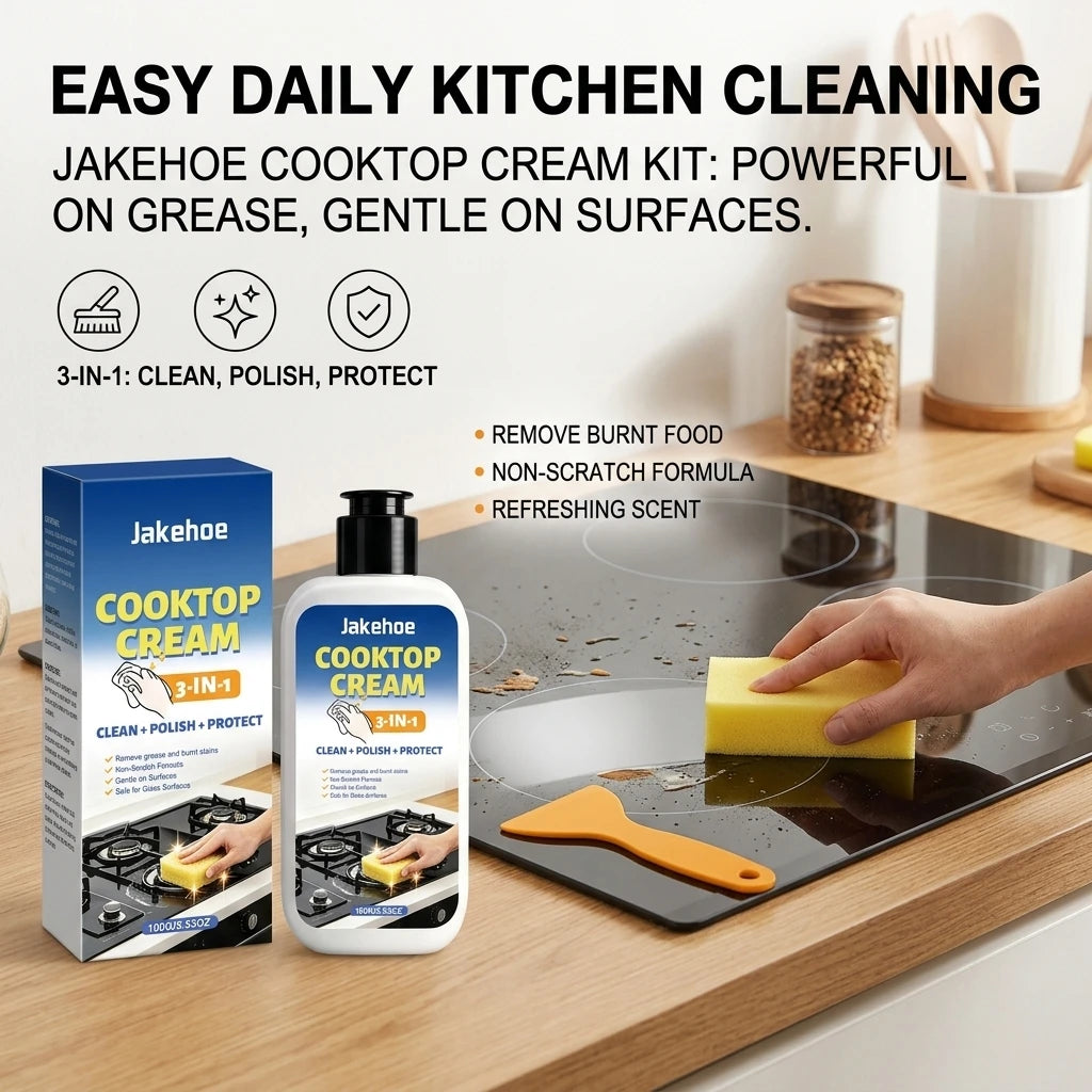 Multi-functional Kitchen Cleaner Remove Burnt Grease Food Residue & Tough Stain Form Protective Film 3-in-1 Cooktop Cleaning Kit Qme