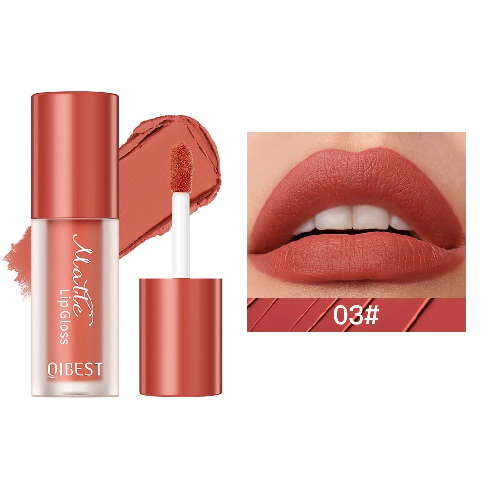 QIBEST 12 Color Liquid Lipstick Matte Velvet Lipgloss Waterproof Long-Lasting High Pigmented Lip Glaze Tint Cosmetics For Women Qme 03