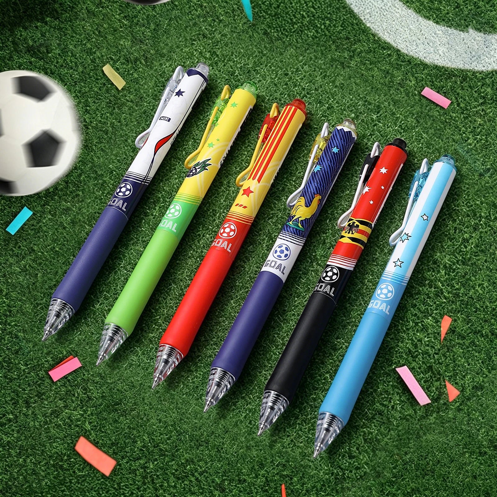 6 pcs Gradient Mixed Large-capacity Gel Pens, Football-themed Practice Pens, Suitable for Students & Office Workers Qme