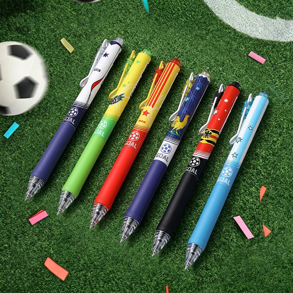 6 pcs Gradient Mixed Large-capacity Gel Pens, Football-themed Practice Pens, Suitable for Students & Office Workers Qme