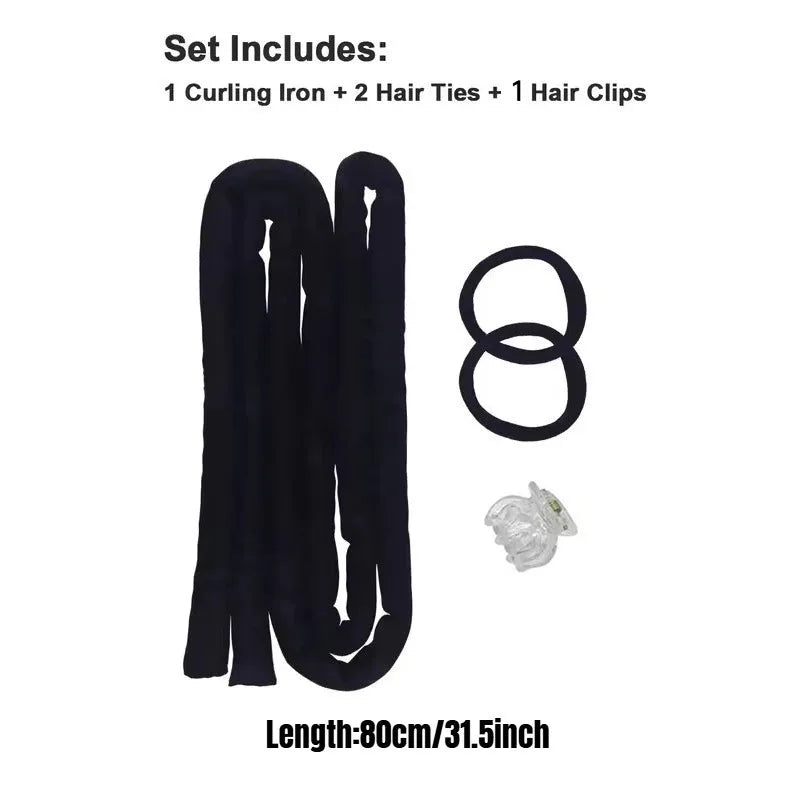 Heatless Curling Rod Headband 0 8 85M No Heat Silk Curls Soft Hair Qme Black-80CM