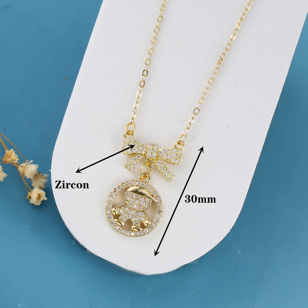 New Design 4 Styles Luxury Copper Zircon Boy Girl Heart Pendant Women Zircon Necklaces Chain Jewelry Charm Mother's Day Gift Qme