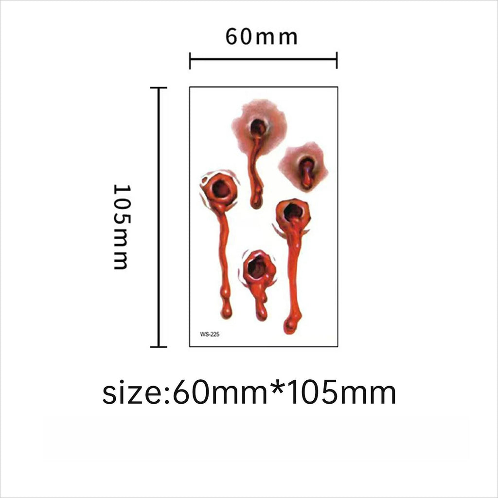 A 6Pieces Horror Wound Temporary Tattoos Waterproof Realistic Blood Tattoo Injury Scar Tattoo Stickers for Face Qme