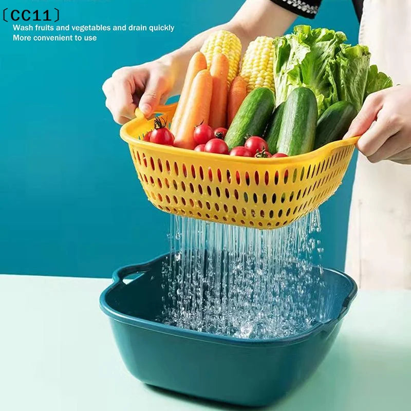 Fruit Vegetable Drain Basket Plastic Green Yellow Household Qme Default Title