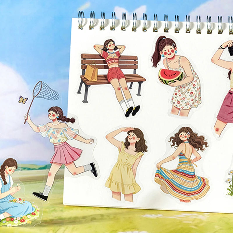 Fresh Summer Girly Sticker Pack, No-cut Decor for Phone Cases, Journals & Water Bottles, Aesthetic Stationery for Students Qme