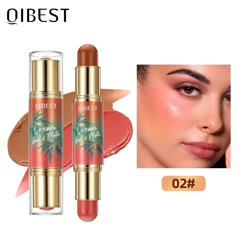 QIBEST Double Ended Contouring Blush Cream 2 In 1 Multiuse Makeup Stick Face Blusher For Lip Eyes Long Lasting Matte Bronzer Qme 02