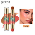 QIBEST Double Ended Contouring Blush Cream 2 In 1 Multiuse Makeup Stick Face Blusher For Lip Eyes Long Lasting Matte Bronzer Qme 02
