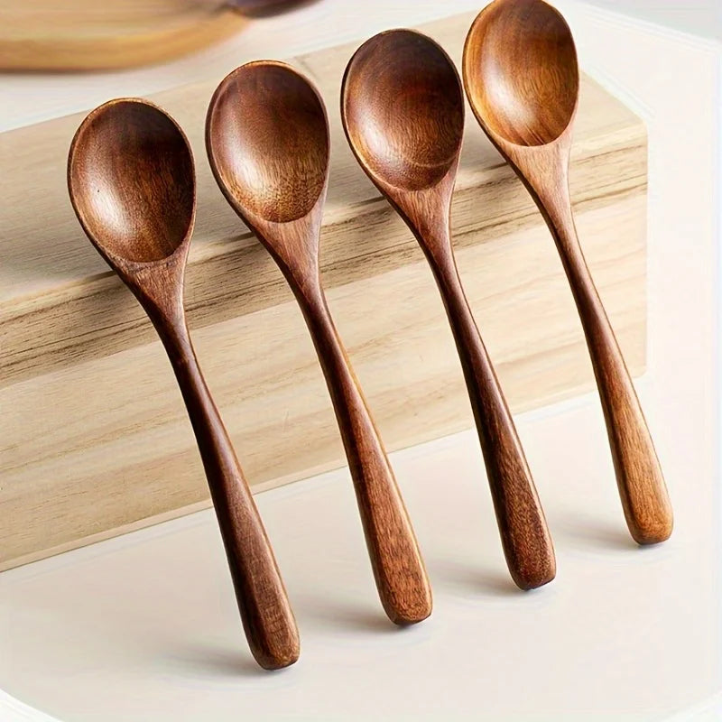 Modern Reusable Wooden Spoon Set, Suitable for Dinner, Coffee, Milk and Desserts - Perfect for Parties and Kitchen Gadgets Qme