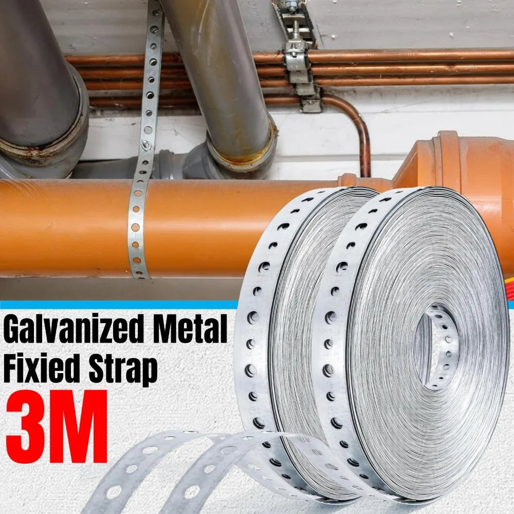 1/3 Roll Galvanized Metal Pipe Straps Bendable Pipe Hanger Straps Porous Metal Fixing Straps for Pipe Support Hanging Connect Qme