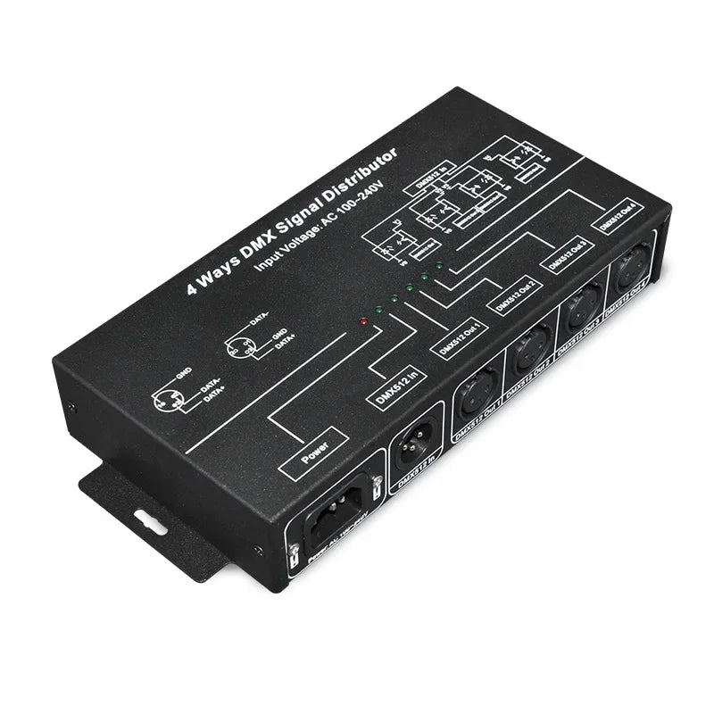 High Power Dmx Led Controller 5CH 10A/CH DMX 512 Decoder Dimmer Driver DC12V-24V MAX 1200W for Led Rgbcw Strip or Light Qme black
