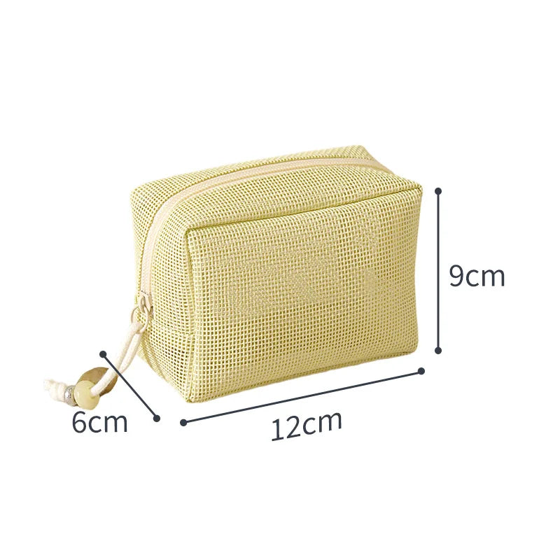 A New Model Casual Nylon Storage Pouch Hand-held With Zipper Cosmetic Bag Multipurpose Mesh Mesh Pouch Travel Qme green
