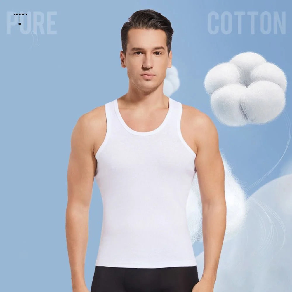 Solid Sleeveless Men Cotton Vest Round Neck S Tank Simple Clothing Qme