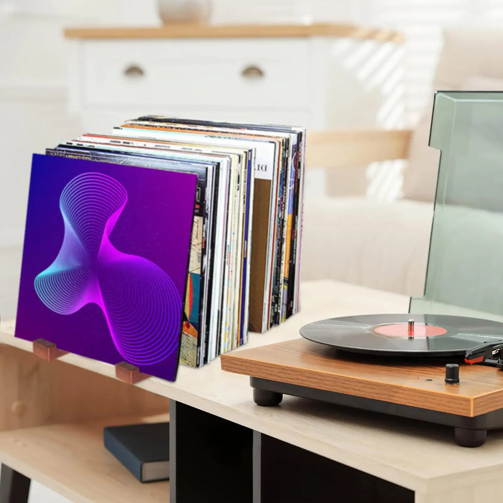 Record Table Stand Tabletop Wooden Space Saving Display Shelf Home Qme