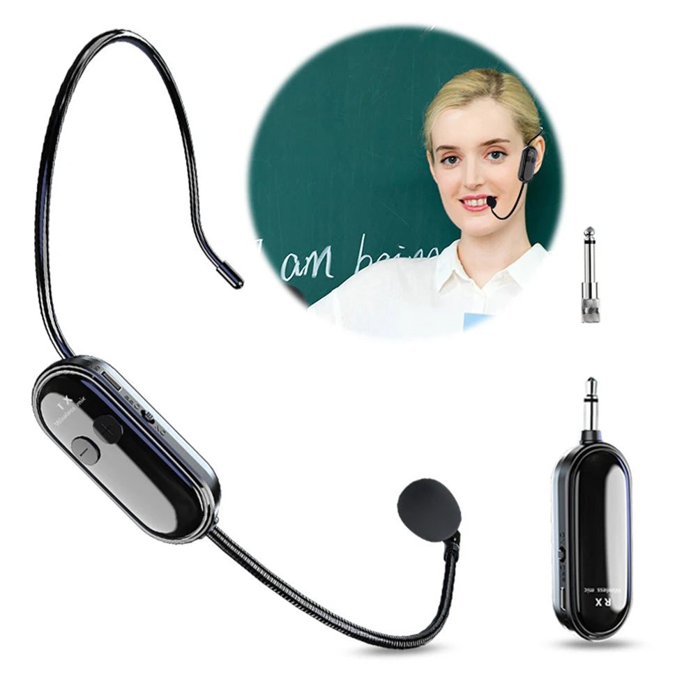 2.4G Wireless Microphone Headset Long Range Wireless Microphone System Head Handheld Mic 2 in 1 for Teach Outdoor Speech Qme