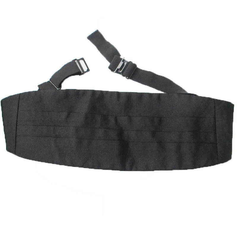 Men's Classic Cummerbund Black Silk Buckle Elastic Bellyband Formal Qme cl-1 L