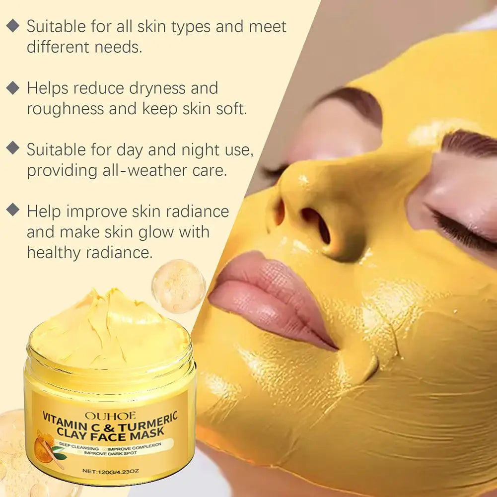 Vitamin C Clay Mask With Turmeric For Dark Spots, Dull Skincare, Turmeric Clay Facial Mask Oil Controll Refining Pores Hydrating Qme