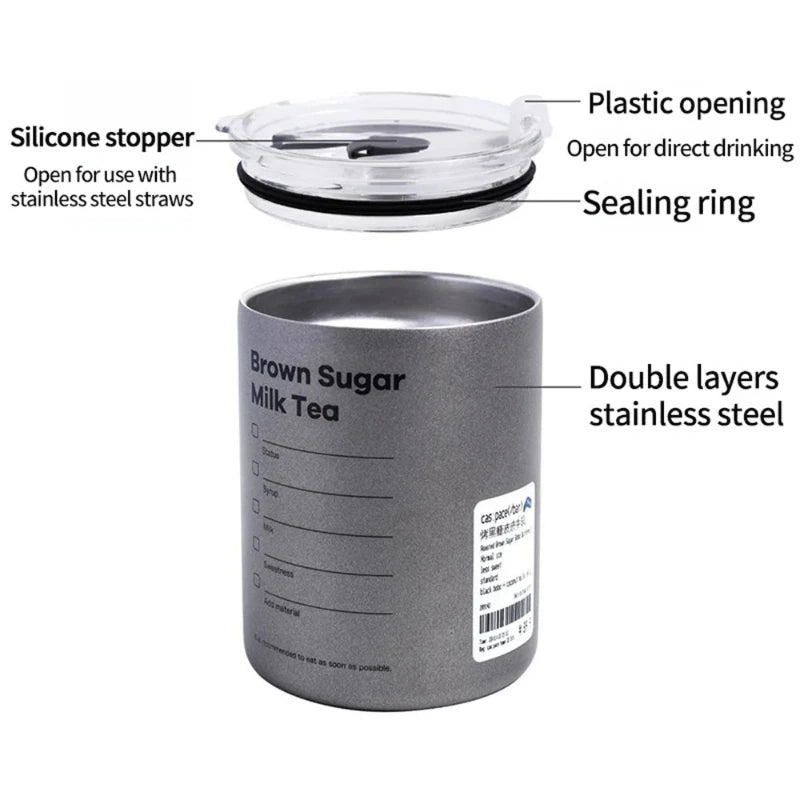 Thermos Portable Stainless Steel Coffee Cup Bottle Straw Insulation Qme