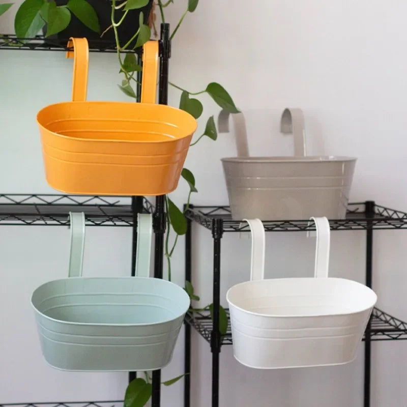 Colorful Hanging Flower Pot Detachable Double Hook Fence Plant Qme
