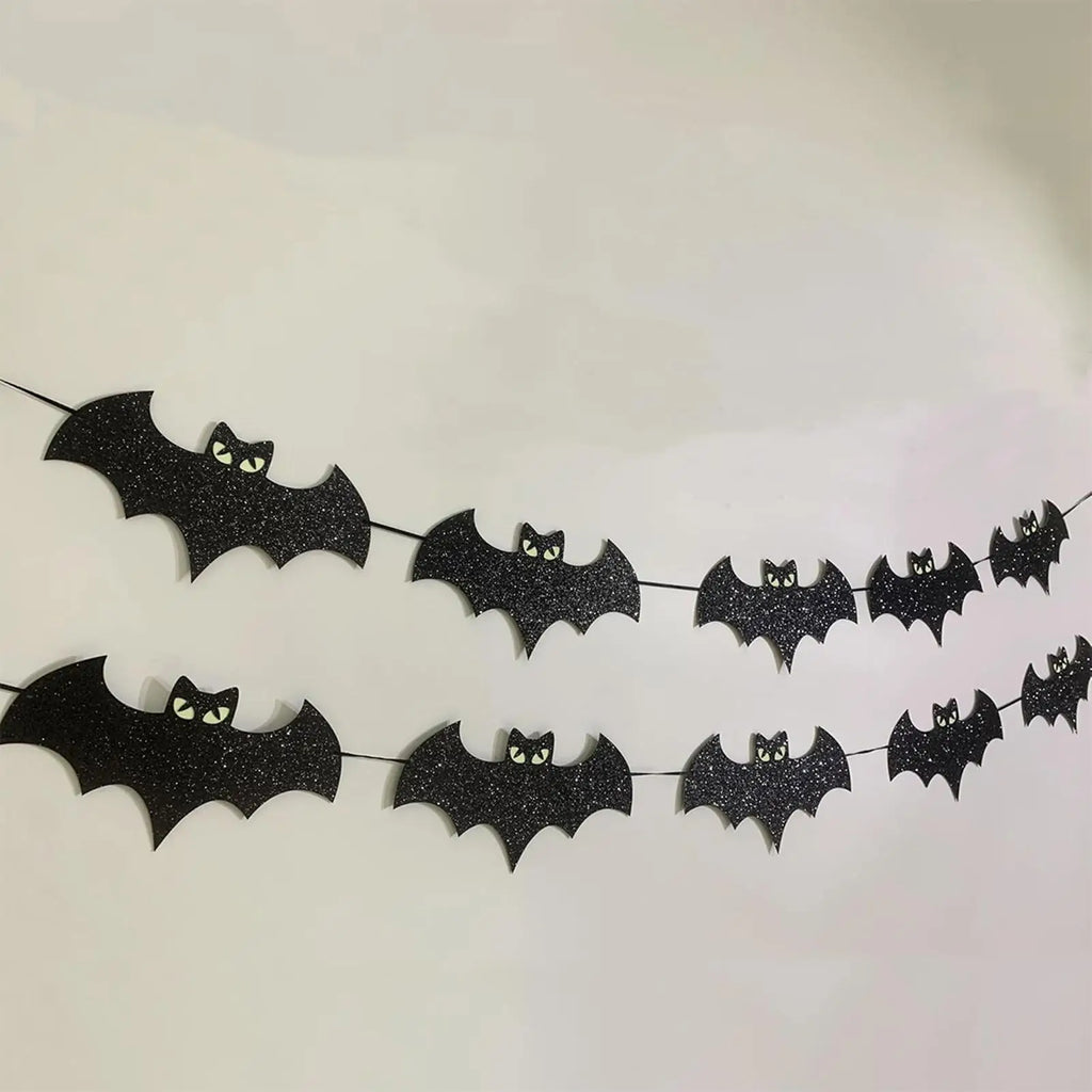 Halloween Bat Garland 8 2ft Festive Glitter Glowing Black Banner Qme