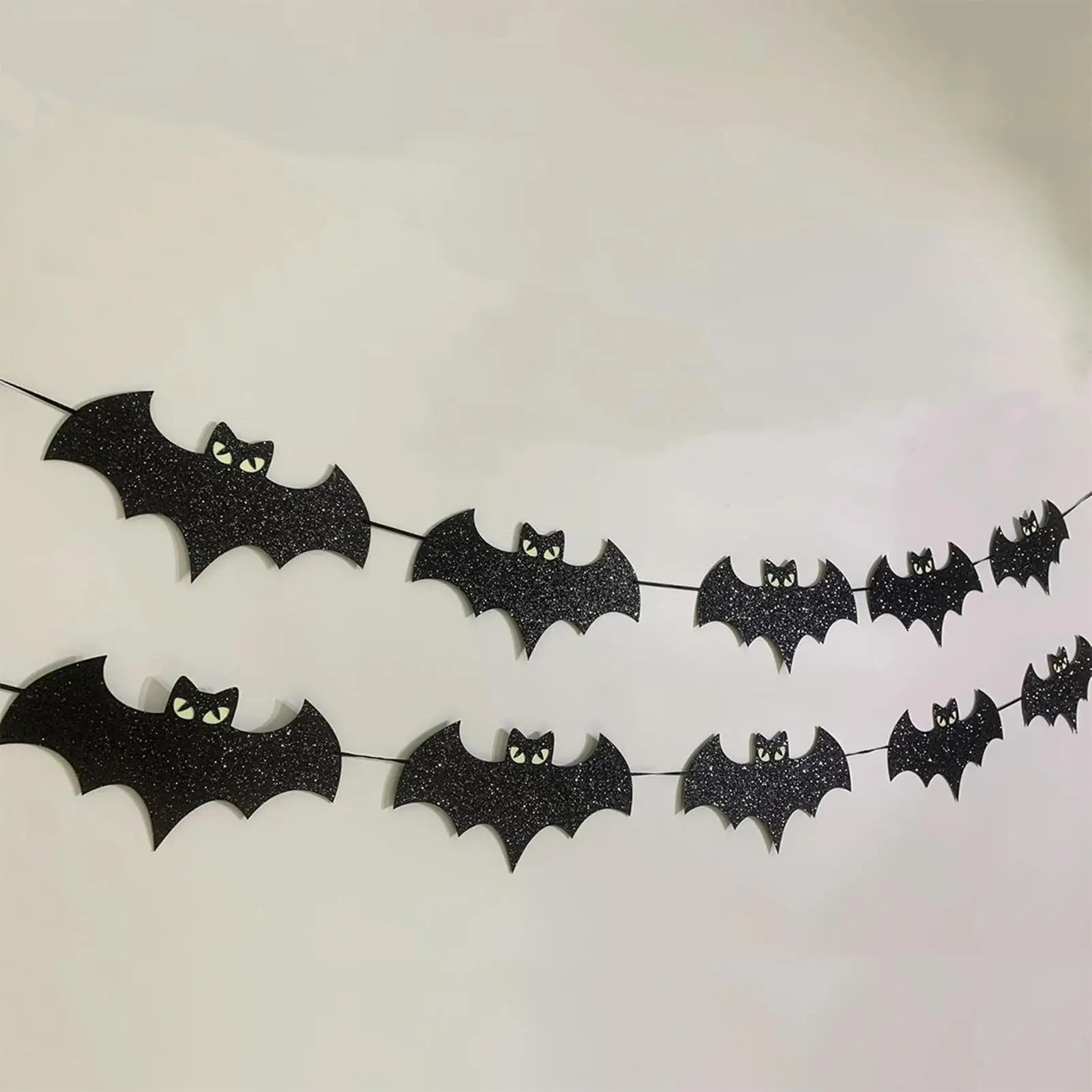 Halloween Bat Garland 8 2ft Festive Glitter Glowing Black Banner Qme