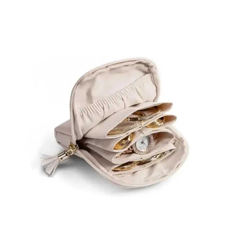 Tassel PU Leather Jewelry Storage Bag Earrings Bracelet Organizer Large Capacity Mini Cosmetic Gift Bag Qme