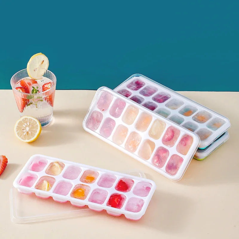2/4Pcs Flexible Silicone Ice Cube Trays Compartments with Lids Reusable Fruit Infused Ice Maker Freezer Mold Kitchen Gadget Qme