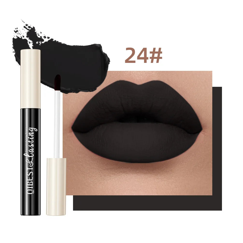 Nude Matte Lip Gloss 24 Colors Long-lasting Velvet Lipstick Waterproof Non-stick Cup Sexy Red Dark Lip Tint Makeup Cosmetic Qme 24