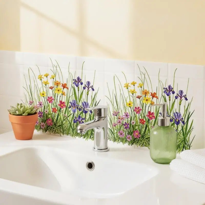 Bathroom Sink Area Backsplash Sticker Floral Waterproof Peel Stick Qme