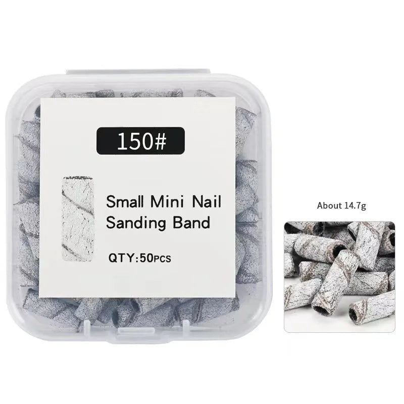 50/100Pcs 3mm Mini White Sanding Bands Stainless Steel Nail Drill Bits Mandrel Electric Manicure Accessories Tool Qme 50pcs Grits 150
