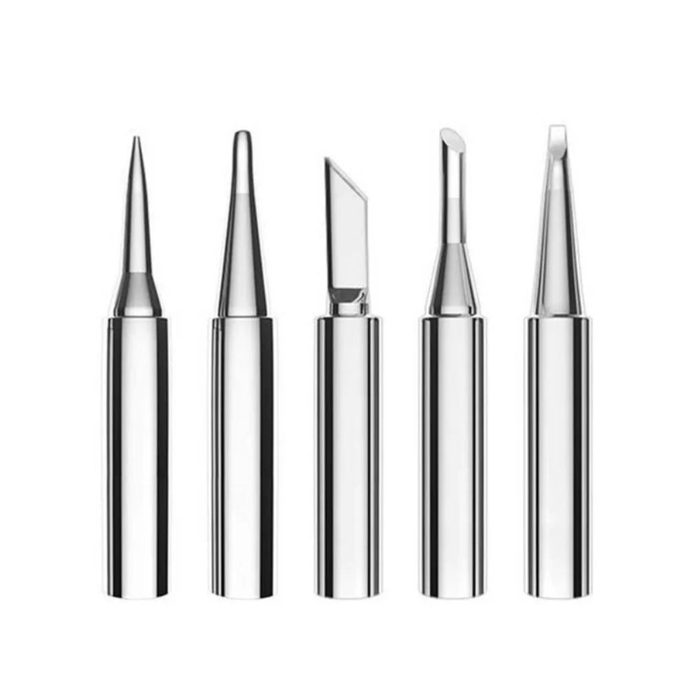 900M-T Series Copper Soldering Tips Set I B K 3C 2.4D Shapes Welding Iron Head for Electronic Repair Welding Maintenance Tools Qme Silver