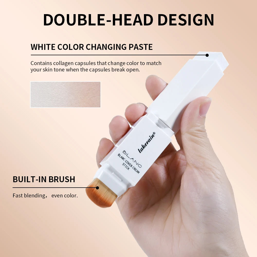Dual-Ended White Color Changing Foundation Stick With Brush Makeup Smoothly Blending Moisturizing Brightening For All Skin Type Qme