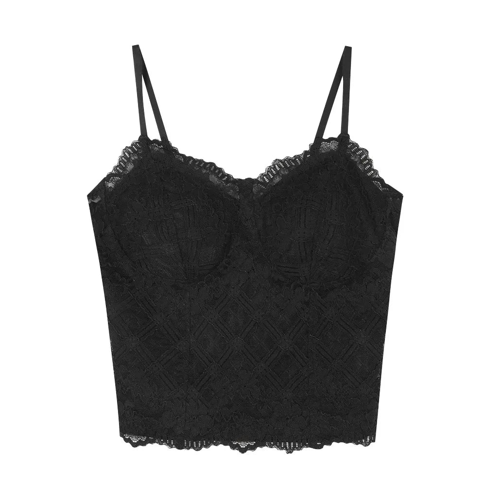 Fashion Fishbone Lace Camisole Transparent Slim Fit Corset Hollow Qme Black XL